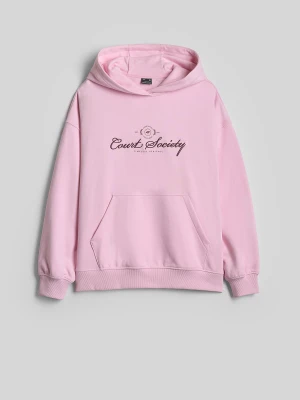 4F Bluza dresowa loose z kapturem damska - różowa XS