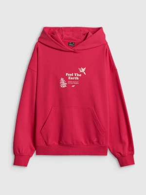 4F Bluza dresowa loose z kapturem damska - różowa XS