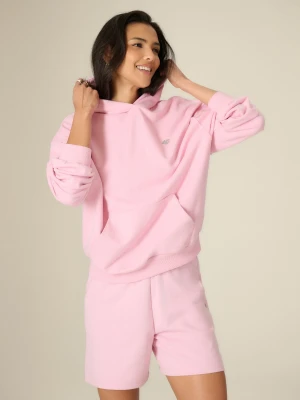4F Bluza dresowa loose z kapturem damska - różowa S