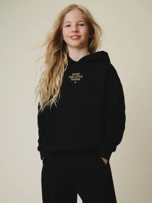 4F Bluza dresowa loose z kapturem dziewczęca - czarna 134/140 (8-10 lat)
