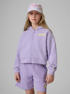 4F Bluza dresowa loose z kapturem dziewczęca - fioletowa 134/140 (8-10 lat)