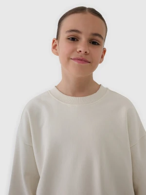 4F Bluza dresowa nierozpinana bez kaptura dziewczęca - beżowa 140 (9-10 lat)