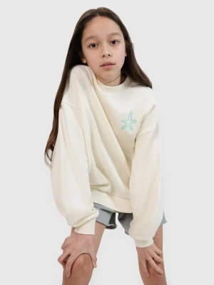 4F Bluza dresowa nierozpinana bez kaptura dziewczęca - biała 134 (8-9 lat)