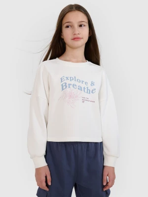 4F Bluza dresowa nierozpinana bez kaptura dziewczęca - biała 128 (7-8 lat)