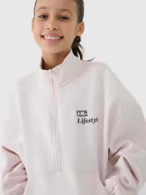 4F Bluza dresowa nierozpinana bez kaptura dziewczęca - biała 152 (11-12 lat)