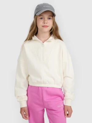 4F Bluza dresowa nierozpinana bez kaptura dziewczęca - biała 164 (13-14 lat)