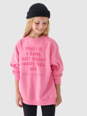 4F Bluza dresowa nierozpinana bez kaptura dziewczęca - różowa 140 (9-10 lat)