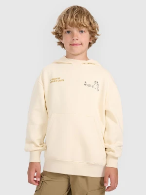 4F Bluza dresowa nierozpinana z kapturem chłopięca - beżowa 122 (6-7 lat)