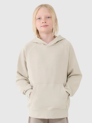 4F Bluza dresowa nierozpinana z kapturem chłopięca - beżowa 122 (6-7 lat)