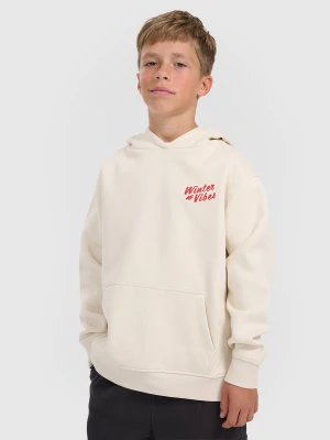 4F Bluza dresowa nierozpinana z kapturem chłopięca - biała 134/140 (8-10 lat)