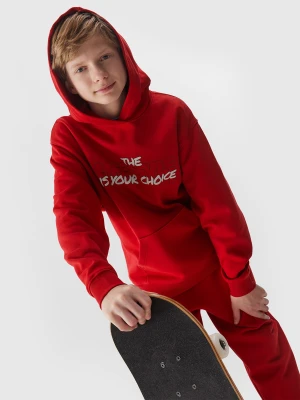 4F Bluza dresowa nierozpinana z kapturem chłopięca - bordowa 122 (6-7 lat)