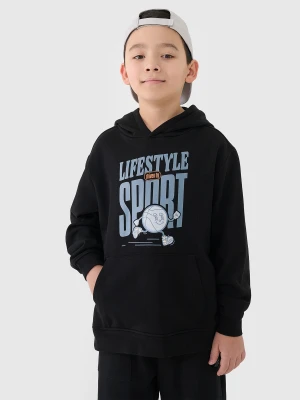 4F Bluza dresowa nierozpinana z kapturem chłopięca - czarna 122 (6-7 lat)