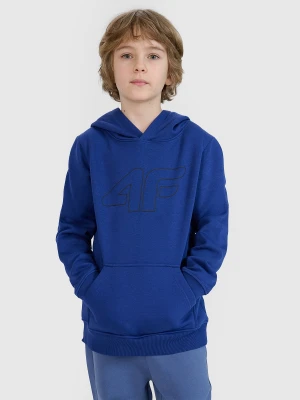 4F Bluza dresowa nierozpinana z kapturem chłopięca - niebieska 128 (7-8 lat)
