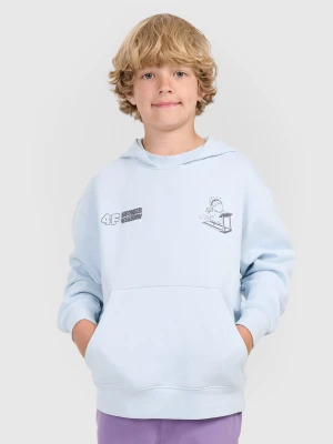 4F Bluza dresowa nierozpinana z kapturem chłopięca - niebieska 140 (9-10 lat)