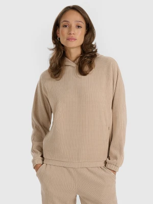 4F Bluza dresowa nierozpinana z kapturem damska - beżowa XS