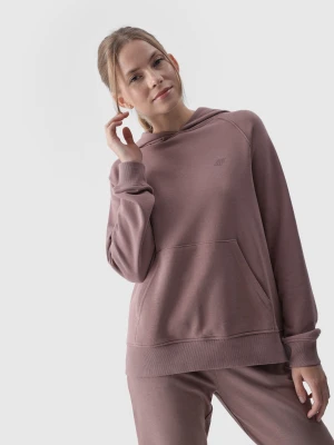 4F Bluza dresowa nierozpinana z kapturem damska - beżowa XS