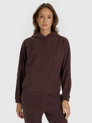 4F Bluza dresowa nierozpinana z kapturem damska - brązowa L