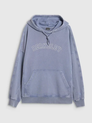 4F Bluza dresowa nierozpinana z kapturem damska - niebieska L