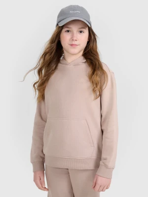 4F Bluza dresowa nierozpinana z kapturem dziewczęca - beżowa 140 (9-10 lat)