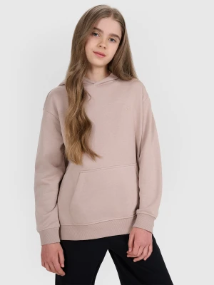 4F Bluza dresowa nierozpinana z kapturem dziewczęca - beżowa 152 (11-12 lat)