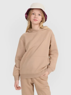 4F Bluza dresowa nierozpinana z kapturem dziewczęca - beżowa 146 (10-11 lat)