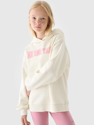 4F Bluza dresowa nierozpinana z kapturem dziewczęca - biała 122 (6-7 lat)