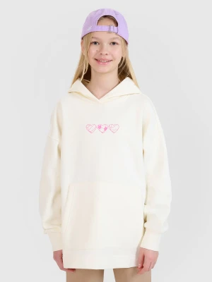 4F Bluza dresowa nierozpinana z kapturem dziewczęca - biała 122 (6-7 lat)