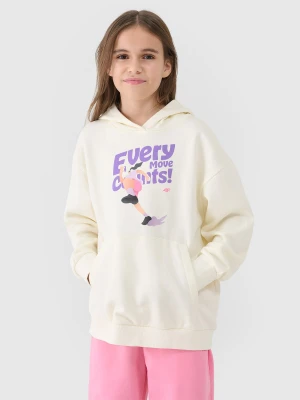 4F Bluza dresowa nierozpinana z kapturem dziewczęca - biała 164 (13-14 lat)