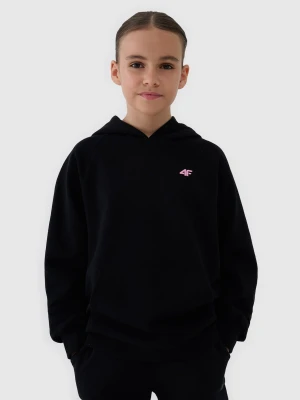 4F Bluza dresowa nierozpinana z kapturem dziewczęca - czarna 122 (6-7 lat)