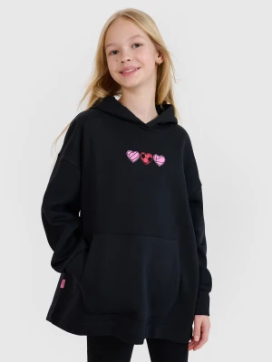 4F Bluza dresowa nierozpinana z kapturem dziewczęca - czarna 122 (6-7 lat)