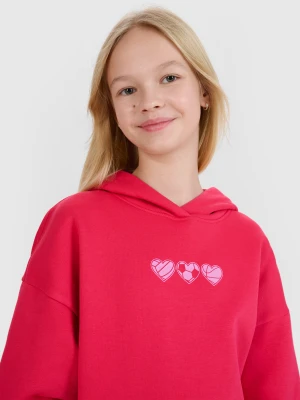 4F Bluza dresowa nierozpinana z kapturem dziewczęca - czerwona 152 (11-12 lat)