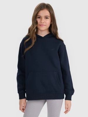 4F Bluza dresowa nierozpinana z kapturem dziewczęca - granatowa 122 (6-7 lat)