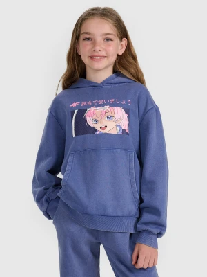 4F Bluza dresowa nierozpinana z kapturem dziewczęca - niebieska 164 (13-14 lat)