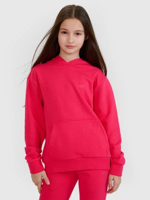 4F Bluza dresowa nierozpinana z kapturem dziewczęca - różowa 134 (8-9 lat)