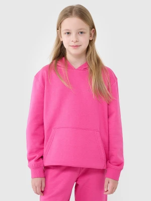 4F Bluza dresowa nierozpinana z kapturem dziewczęca - różowa 122 (6-7 lat)