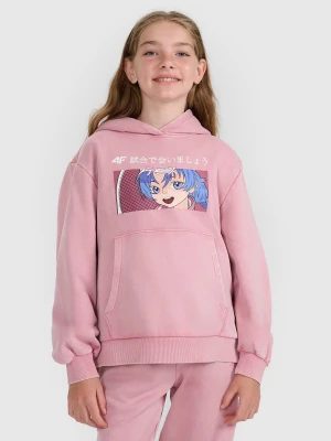 4F Bluza dresowa nierozpinana z kapturem dziewczęca - różowa 122 (6-7 lat)