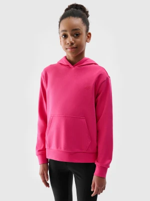 4F Bluza dresowa nierozpinana z kapturem dziewczęca - różowa 122 (6-7 lat)