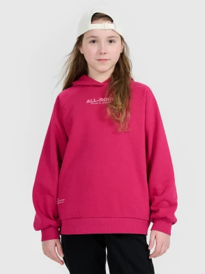 4F Bluza dresowa nierozpinana z kapturem dziewczęca - różowa 152 (11-12 lat)