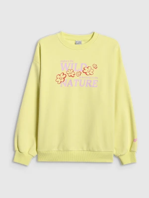 4F Bluza dresowa oversize bez kaptura dziewczęca - żółta 122/128 (6-8 lat)