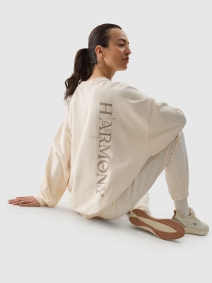4F Bluza dresowa oversize nierozpinana bez kaptura damska - kremowa L