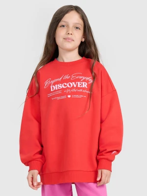 4F Bluza dresowa oversize nierozpinana bez kaptura dziewczęca - czerwona 164 (13-14 lat)