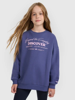 4F Bluza dresowa oversize nierozpinana bez kaptura dziewczęca - niebieska 128 (7-8 lat)