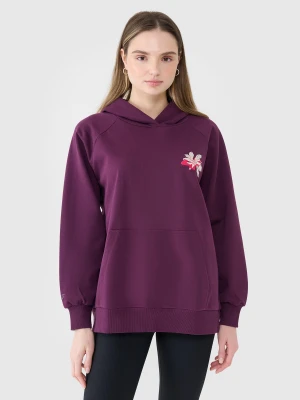 4F Bluza dresowa oversize nierozpinana z kapturem damska - fioletowa M/L