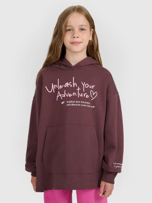 4F Bluza dresowa oversize nierozpinana z kapturem dziewczęca - brązowa 134 (8-9 lat)