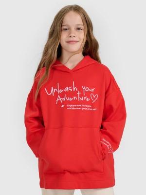 4F Bluza dresowa oversize nierozpinana z kapturem dziewczęca - czerwona 140 (9-10 lat)