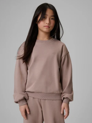 4F Bluza dresowa regular bez kaptura dziewczęca - beżowa 134 (8-9 lat)