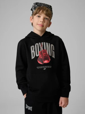 4F Bluza dresowa regular z kapturem chłopięca - czarna 146 (10-11 lat)