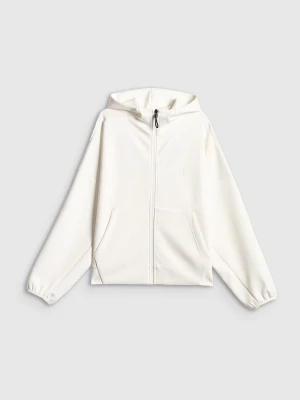 4F Bluza dresowa regular z kapturem damska - biała S