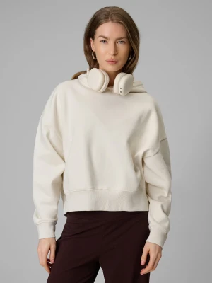 4F Bluza dresowa regular z kapturem damska - biała S