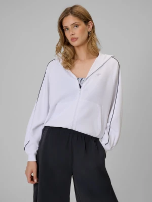 4F Bluza dresowa regular z kapturem damska - biała XL
